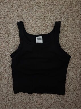PINK Victoria's Secret Black Ribbed Scoop Tank